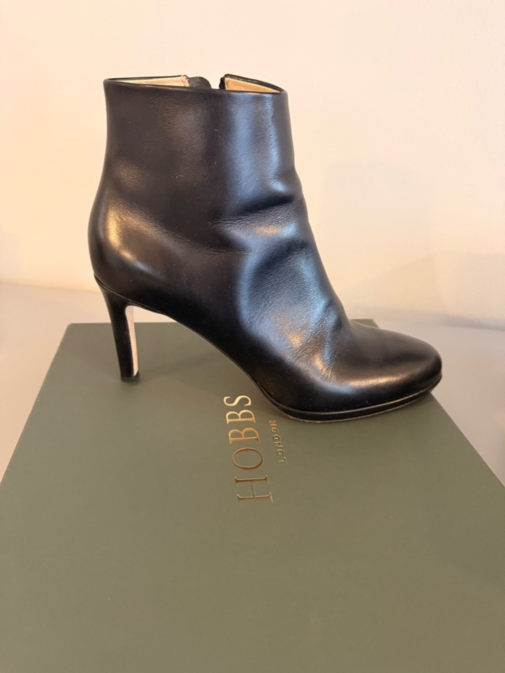 Hobbs Black Leather Ankle Booties with Side Zip